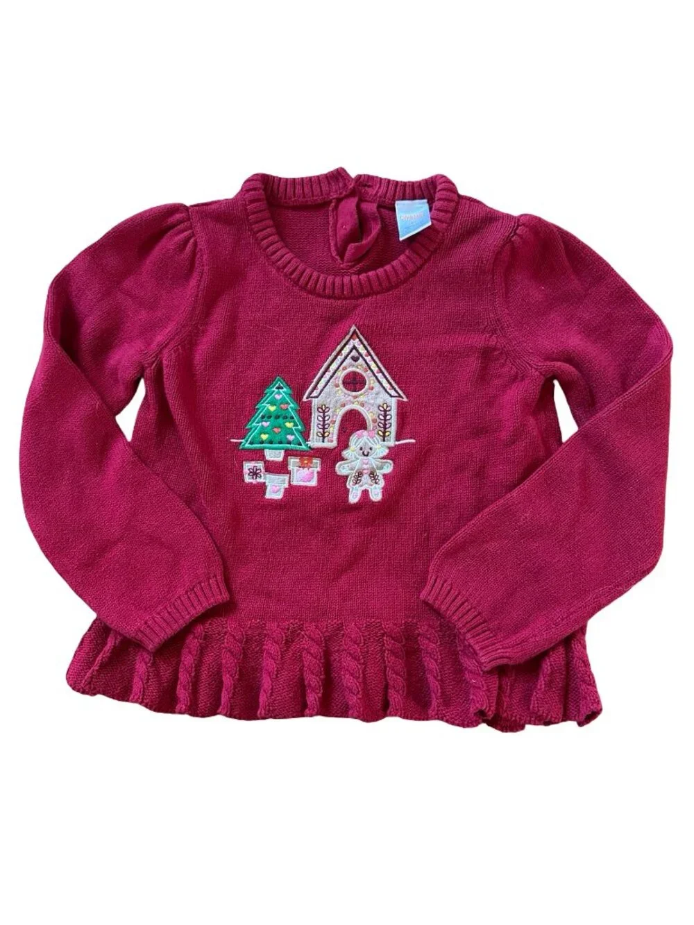 Gymboree Christmas Sweater Red Embroidered Gingerbread House Xmas Tree 5 5T
